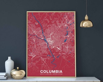 COLUMBIA South Carolina SC usa poster color Hometown City Print Modern Home Decor Office Decoration Wall Art Dorm Bedroom Gift