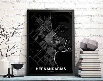 HERNANDARIAS Paraguay map poster black white Hometown City Print Modern Home Decor Office Decoration Wall Art Dorm Bedroom Gift