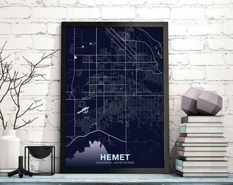 HEMET California CA US map poster color Hometown City Print Modern Home Decor Office Decoration Wall Art Dorm Bedroom Gift