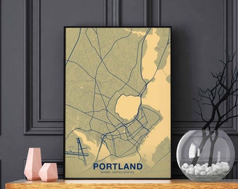 PORTLAND Maine ME USA map poster color Hometown City Print Modern Home Decor Office Decoration Wall Art Dorm Bedroom Gift