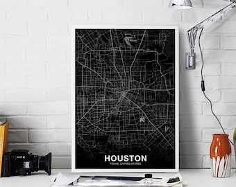 HOUSTON Texas TX USA map poster black white Hometown City Print Modern Home Decor Office Decoration Wall Art Dorm Bedroom Gift