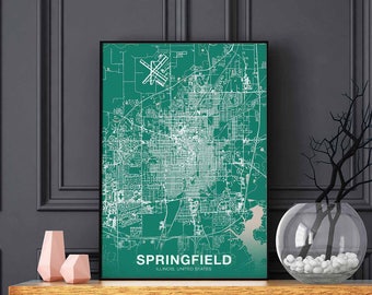 SPRINGFIELD Illinois IL US map poster color Hometown City Print Modern Home Decor Office Decoration Wall Art Dorm Bedroom Gift