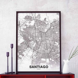 SANTIAGO chili carte affiche ville natale ville impression moderne décor à la maison bureau décoration mur art dortoir chambre cadeau