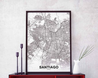 SANTIAGO Chile map poster Hometown City Print Modern Home Decor Office Decoration Wall Art Dorm Bedroom Gift