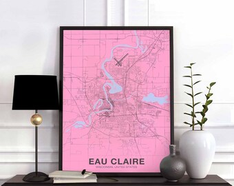 EAU CLAIRE Wisconsin WI us map poster color Hometown City Print Modern Home Decor Office Decoration Wall Art Dorm Bedroom Gift