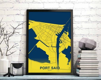 PORT SAID Egypt map poster color Hometown City Print Modern Home Decor Office Decoration Wall Art Dorm Bedroom Gift
