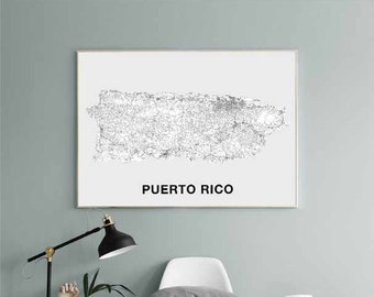 PUERTO RICO Island PR map poster black white Hometown City Print Modern Home Decor Office Decoration Wall Art Dorm Bedroom Gift