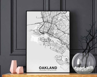 OAKLAND California CA USA map poster black white Hometown City Print Modern Home Decor Office Decoration Wall Art Dorm Bedroom Gift