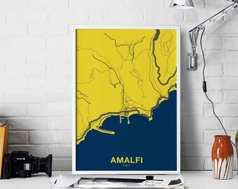 AMALFI Italy map poster color Hometown City Print Modern Home Decor Office Decoration Wall Art Dorm Bedroom Gift