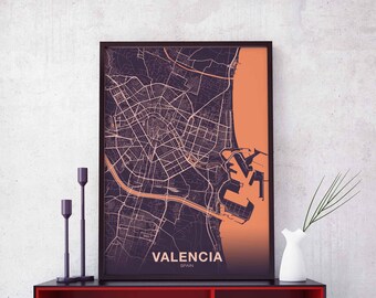 VALENCIA Spain map poster color Hometown City Print Modern Home Decor Office Decoration Wall Art Dorm Bedroom Gift