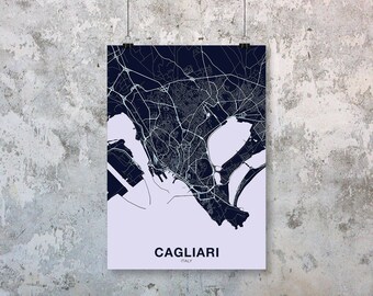 CAGLIARI Italy Night Blue poster black white Hometown City Print Modern Home Decor Office Decoration Wall Art Dorm Bedroom Gift