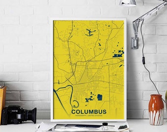COLUMBUS Mississippi MS US map poster color Hometown City Print Modern Home Decor Office Decoration Wall Art Dorm Bedroom Gift