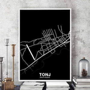Póster con mapa de Sudán del Sur de TONJ, en blanco y negro, impresión de ciudad natal, decoración moderna para el hogar, decoración de oficina, arte de pared, dormitorio, regalo