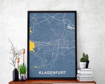 KLAGENFURT Austria map poster color Hometown City Print Modern Home Decor Office Decoration Wall Art Dorm Bedroom Gift