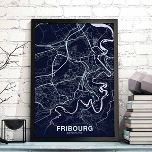 FRIBOURG suisse carte affiche couleur ville natale ville impression moderne décor à la maison bureau décoration mur art dortoir chambre cadeau