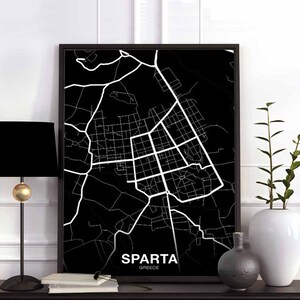 SPARTA Griechenland Karte Poster schwarz weiß Heimatstadt Stadt Print Modernes Wohndekor Büro Dekoration Wand Kunst Wohnheim Schlafzimmer Geschenk