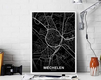 MECHELEN Belgium map poster black white Hometown City Print Modern Home Decor Office Decoration Wall Art Dorm Bedroom Gift