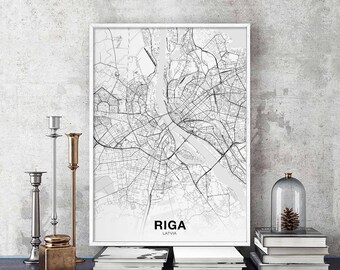RIGA Latvia map poster Hometown City Print Modern Home Decor Office Decoration Wall Art Dorm Bedroom Gift