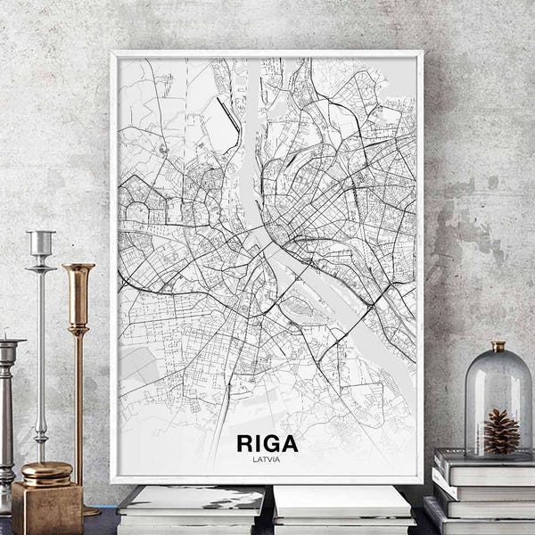 RIGA Latvia map poster Hometown City Print Modern Home Decor Office Decoration Wall Art Dorm Bedroom Gift