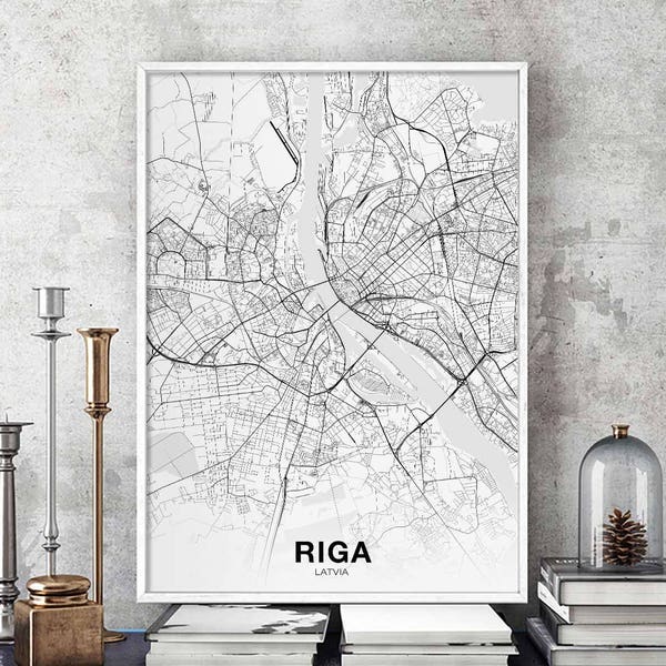 RIGA Lettland Karte Poster Hometown City Print Modernes Wohndekor Büro Dekoration Wand Kunst Wohnheim Schlafzimmer Geschenk