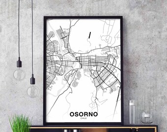 OSORNO Chile map poster black white Hometown City Print Modern Home Decor Office Decoration Wall Art Dorm Bedroom Gift