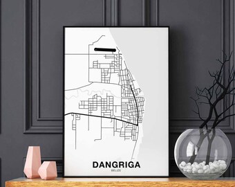 DANGRIGA Belize map poster black white Hometown City Print Modern Home Decor Office Decoration Wall Art Dorm Bedroom Gift