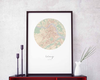 LINZ Austria map poster wall decor design modern minimal nordic travel bedroom home art vintage retro dorm nursery housewarming