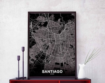 SANTIAGO Chile map poster black white Hometown City Print Modern Home Decor Office Decoration Wall Art Dorm Bedroom Gift