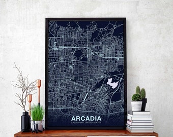 ARCADIA California CA USA poster color Hometown City Print Modern Home Decor Office Decoration Wall Art Dorm Bedroom Gift