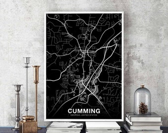 CUMMING Georgia GA USA map poster black white Hometown City Print Modern Home Decor Office Decoration Wall Art Dorm Bedroom Gift