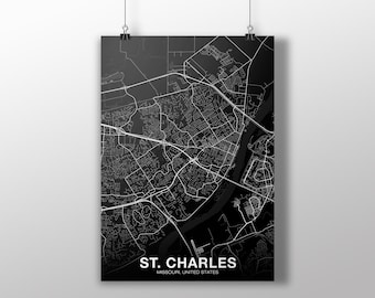 ST. CHARLES Missouri MO usa map poster black white Hometown City Print Modern Home Decor Office Decoration Wall Art Dorm Bedroom Gift