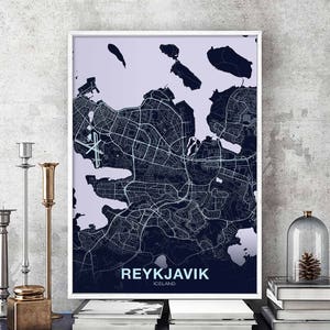 REYKJAVIK islande carte affiche couleur ville natale ville impression moderne décor à la maison bureau décoration mur art dortoir chambre cadeau