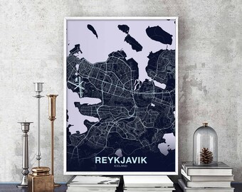 REYKJAVIK Iceland map poster color Hometown City Print Modern Home Decor Office Decoration Wall Art Dorm Bedroom Gift