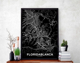 FLORIDABLANCA Colombia map poster black white Hometown City Print Modern Home Decor Office Decoration Wall Art Dorm Bedroom Gift