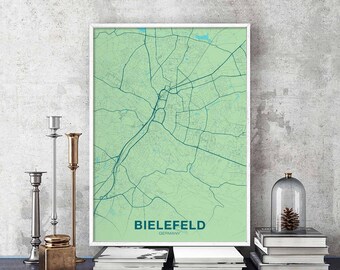BIELEFELD Germany map poster color Hometown City Print Modern Home Decor Office Decoration Wall Art Dorm Bedroom Gift