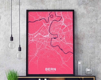 BERN Switzerland Suisse Schweiz map poster color Hometown City Print Modern Home Decor Office Decoration Wall Art Dorm Bedroom Gift