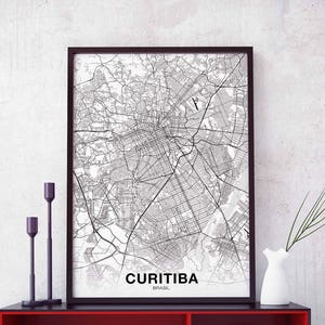 Póster con mapa de CURITIBA, Brasil, ciudad natal, impresión moderna, decoración del hogar, decoración de la oficina, arte de pared, dormitorio, regalo