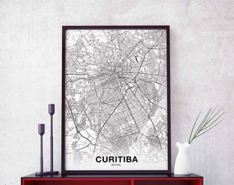 CURITIBA Brazil map poster Hometown City Print Modern Home Decor Office Decoration Wall Art Dorm Bedroom Gift