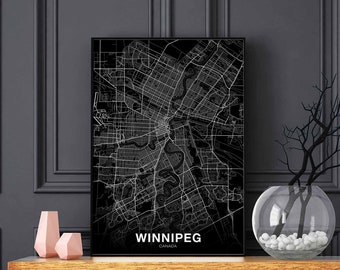 WINNIPEG Canada map poster black white Hometown City Print Modern Home Decor Office Decoration Wall Art Dorm Bedroom Gift