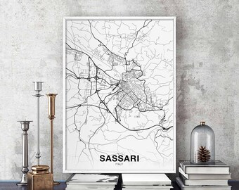 SASSARI Italy map poster Hometown City Print Modern Home Decor Office Decoration Wall Art Dorm Bedroom Gift