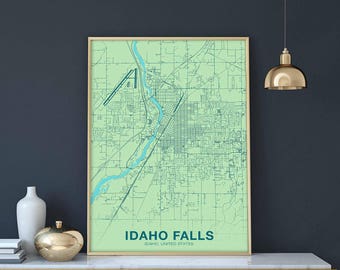 IDAHO FALLS Idaho ID us map poster color Hometown City Print Modern Home Decor Office Decoration Wall Art Dorm Bedroom Gift