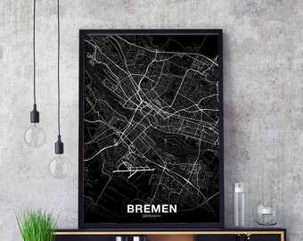 BREMEN Germany map poster black white Hometown City Print Modern Home Decor Office Decoration Wall Art Dorm Bedroom Gift
