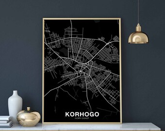 KORHOGO Cote D'Ivoire map poster Hometown City Print Modern Home Decor Office Decoration Wall Art Dorm Bedroom Gift