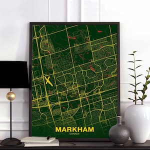 MARKHAM Canada carte affiche couleur ville natale ville impression moderne décor à la maison bureau décoration mur art dortoir chambre cadeau
