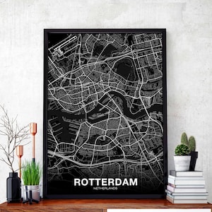 ROTTERDAM Nederland kaart poster zwart wit Woonplaats Stad Print Modern Home Decor Kantoor Decoratie Wall Art Slaapzaal Slaapkamer Cadeau