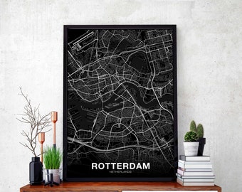 ROTTERDAM Netherlands map poster black white Hometown City Print Modern Home Decor Office Decoration Wall Art Dorm Bedroom Gift