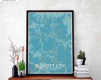 ELLICOTT CITY Maryland USA map poster black white Hometown City Print Modern Home Decor Office Decoration Wall Art Dorm Bedroom Gift