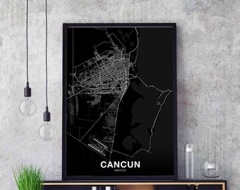 CANCUN Mexico map poster black white Hometown City Print Modern Home Decor Office Decoration Wall Art Dorm Bedroom Gift