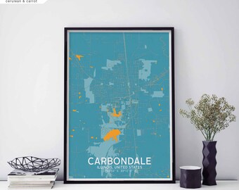 CARBONDALE Illinois USA map poster black white Hometown City Print Modern Home Decor Office Decoration Wall Art Dorm Bedroom Gift