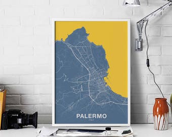 PALERMO Italy map poster color Hometown City Print Modern Home Decor Office Decoration Wall Art Dorm Bedroom Gift